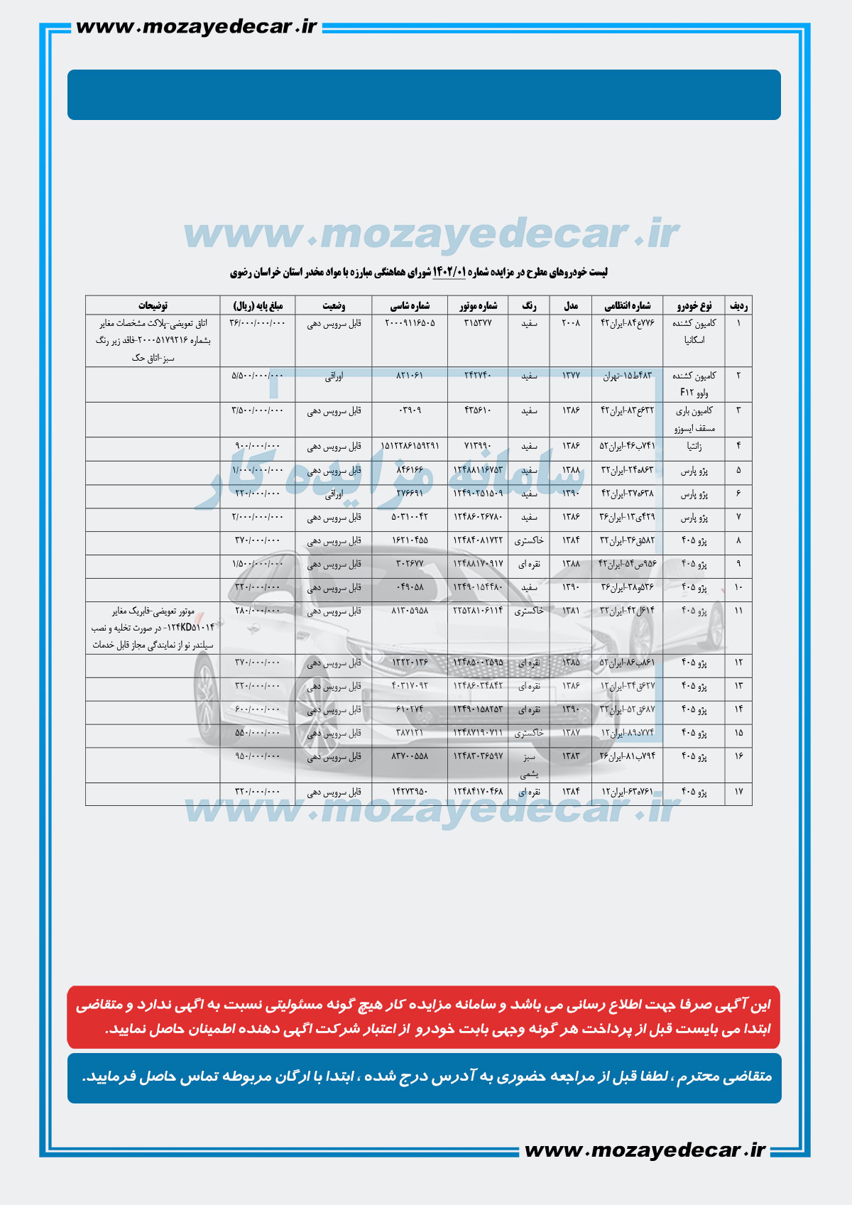 مزایده خودرو مشهد