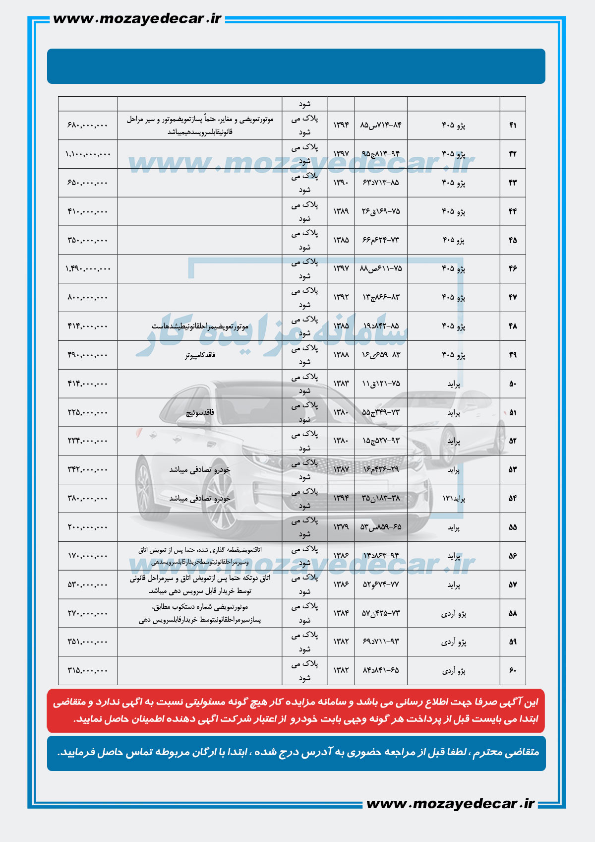 مزایده خودرو شیراز