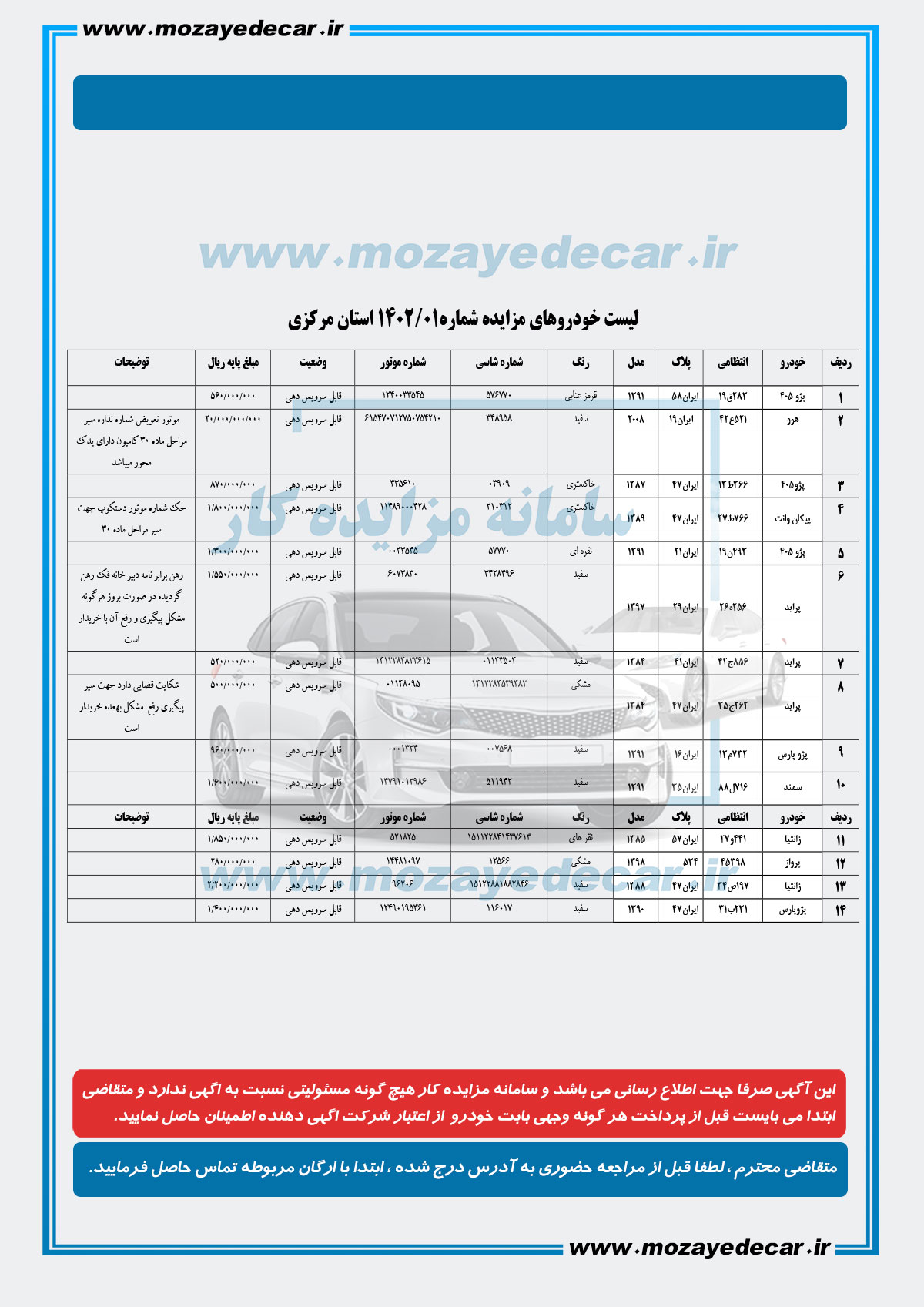 مزایده خودرو اراک