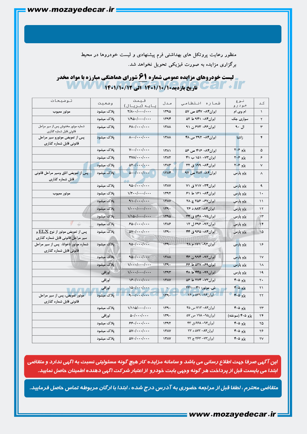 مزایده خودرو بندرعباس