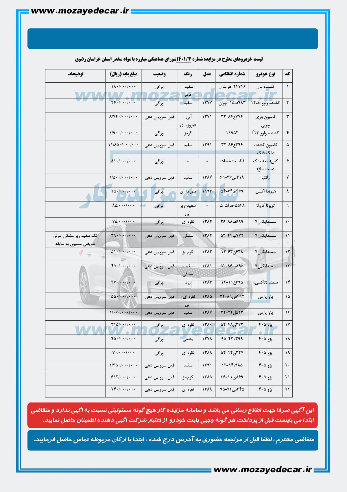 مزایده خودرو مشهد