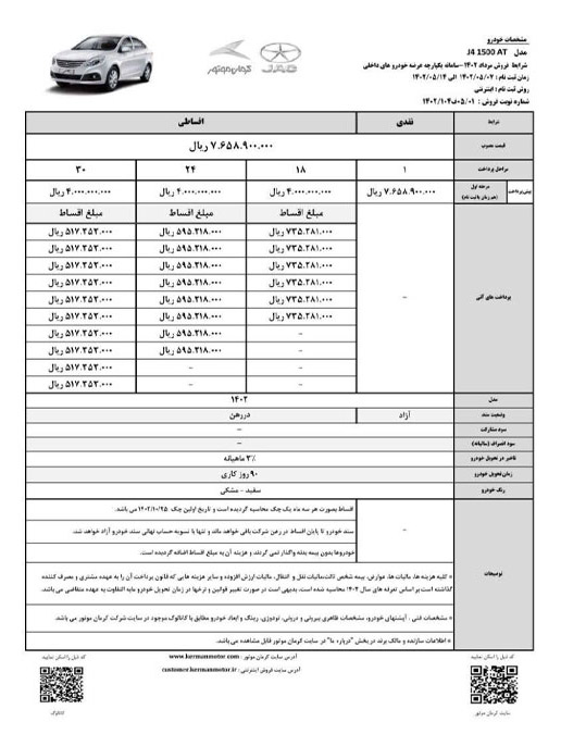 شرایط فروش نقدی و اقساطی جک J4